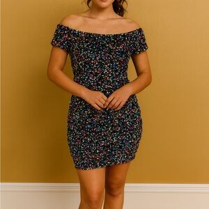 Gianni‎ Bini Black Multicolor Off-Shoulder Mini Dress